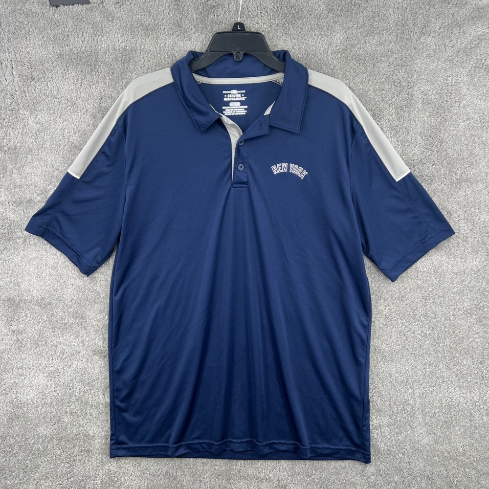 MLB Genuine Merchandise New York Yankees Mens XL Polo Shirt Navy Blue‎ Gray